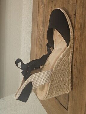 Black Espadrille Wedge Sandals with Ankle Tie Straps